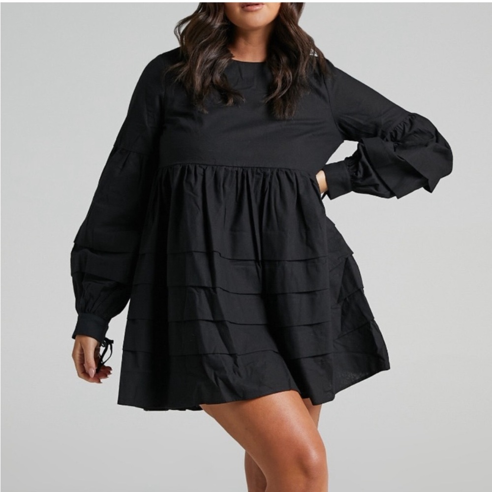 Showpo. Jefferies Long Sleeve Pin Tuck Dress Black